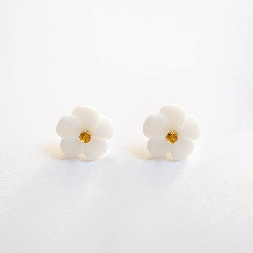 Boucles d'Oreilles Fleur Agate, Or & Citrine
