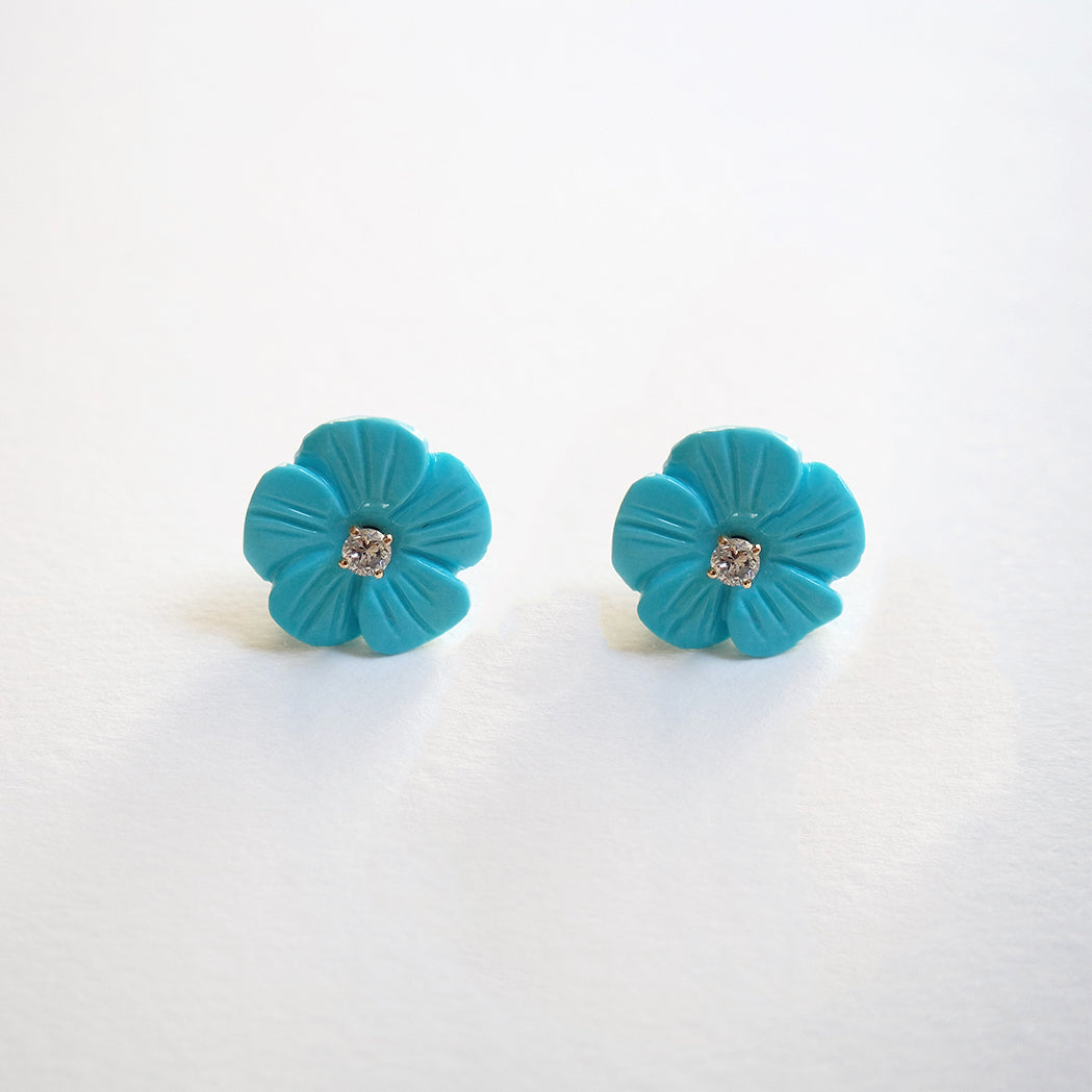 Ohrringe Blume - Türkis, Gold & Diamant