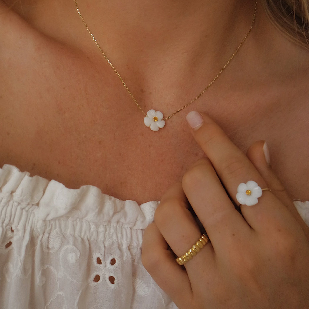 Blume Halskette - Türkis, Gold & Diamant