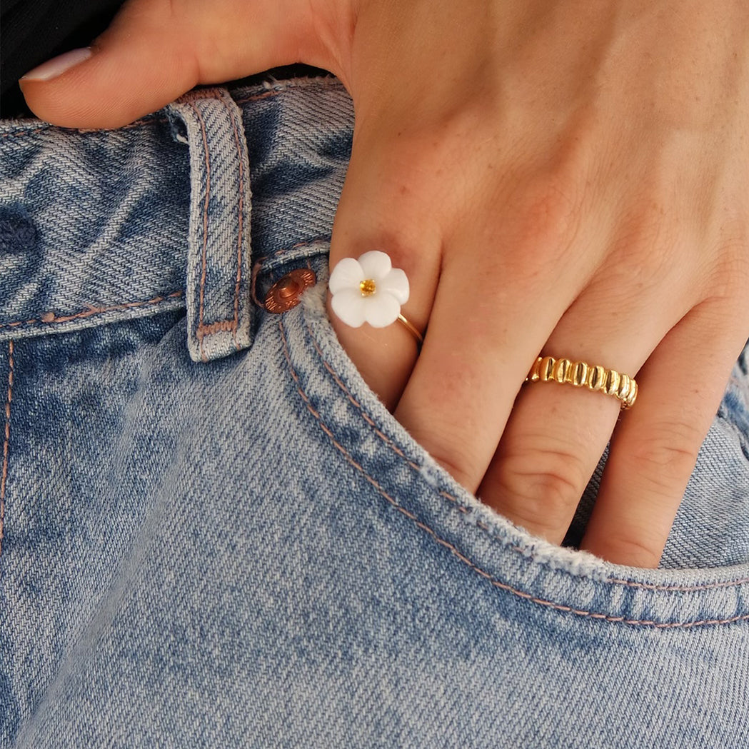 Ring Blume - Türkis, Gold & Diamant