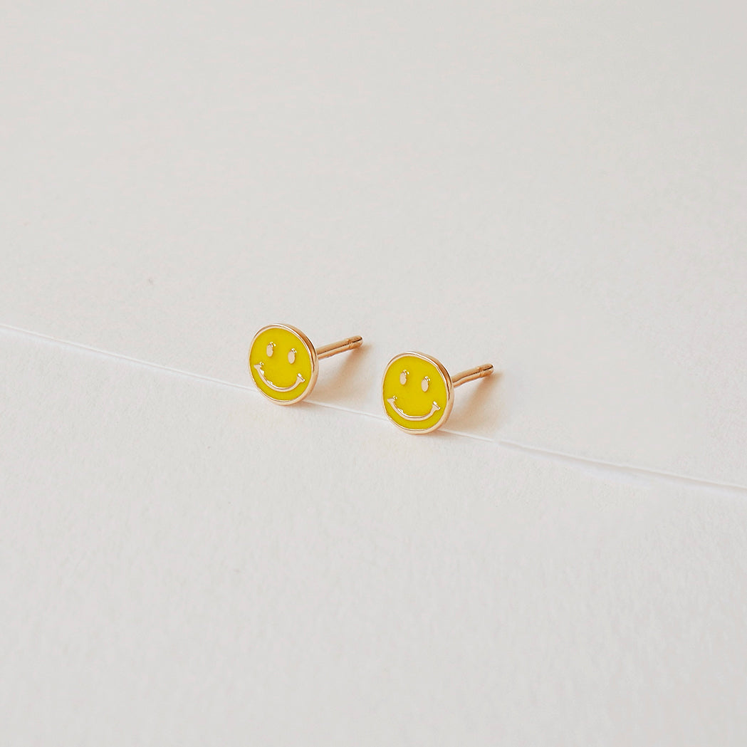 Gold & Enamel Smiley Earrings