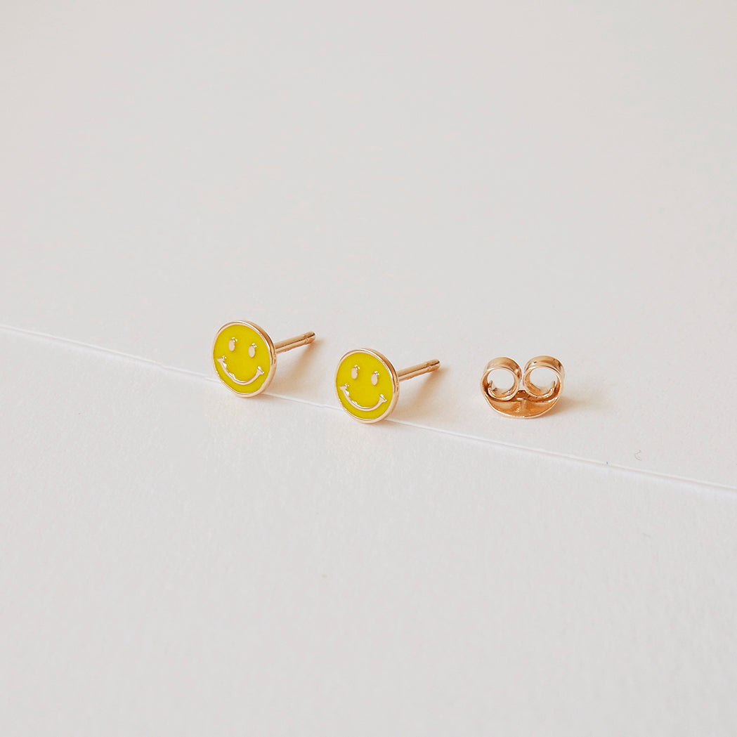 Gold & Enamel Smiley Earrings