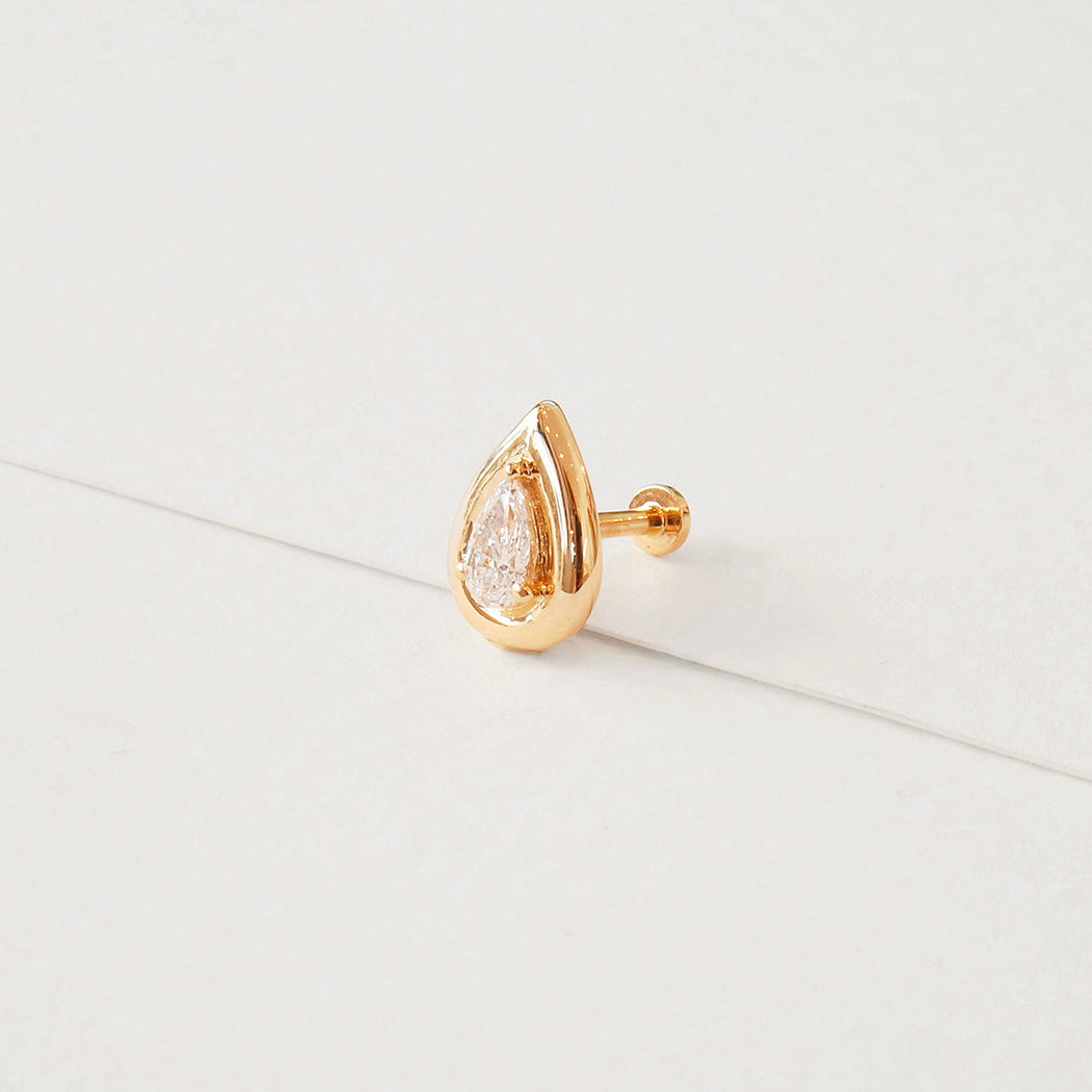 Bold Pear Ear Piercing - Gold & Diamond
