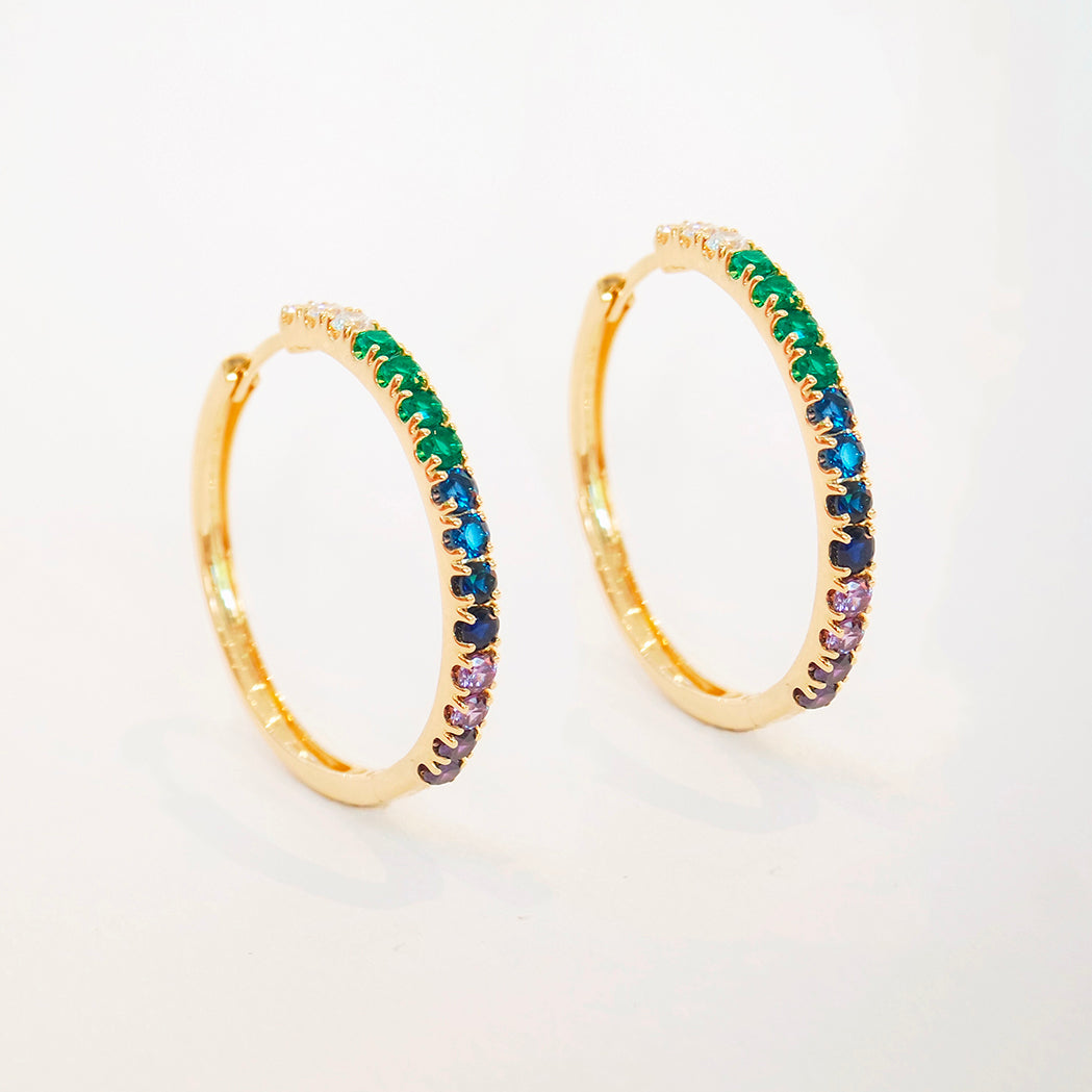 Boucles d'oreilles Grandes Créoles Or Candy Blue - 27 mm