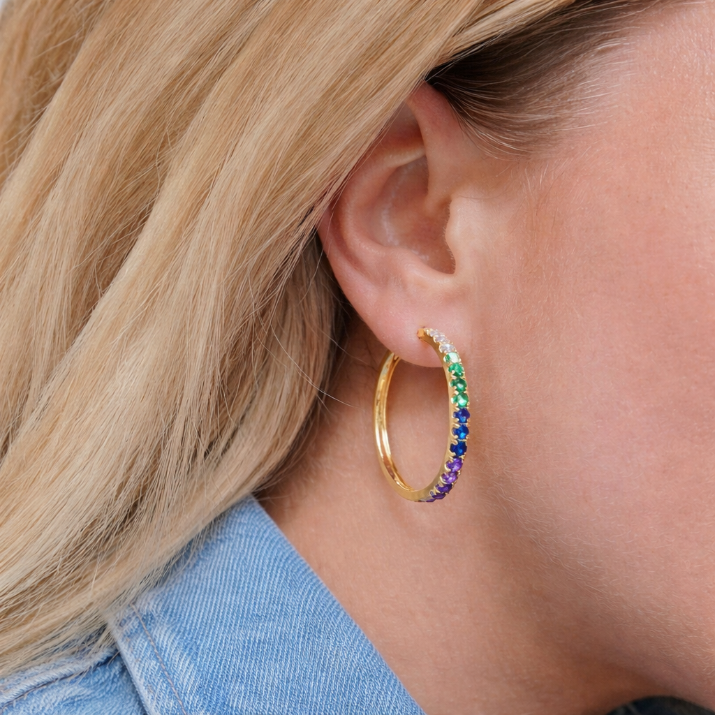 Boucles d'oreilles Grandes Créoles Or Candy Blue - 27 mm