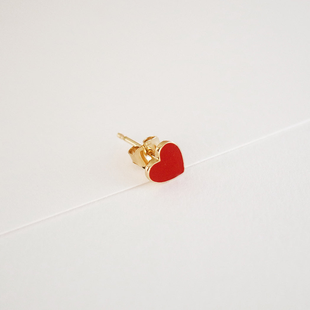 Heart Single Stud Earring - Gold & Enamel
