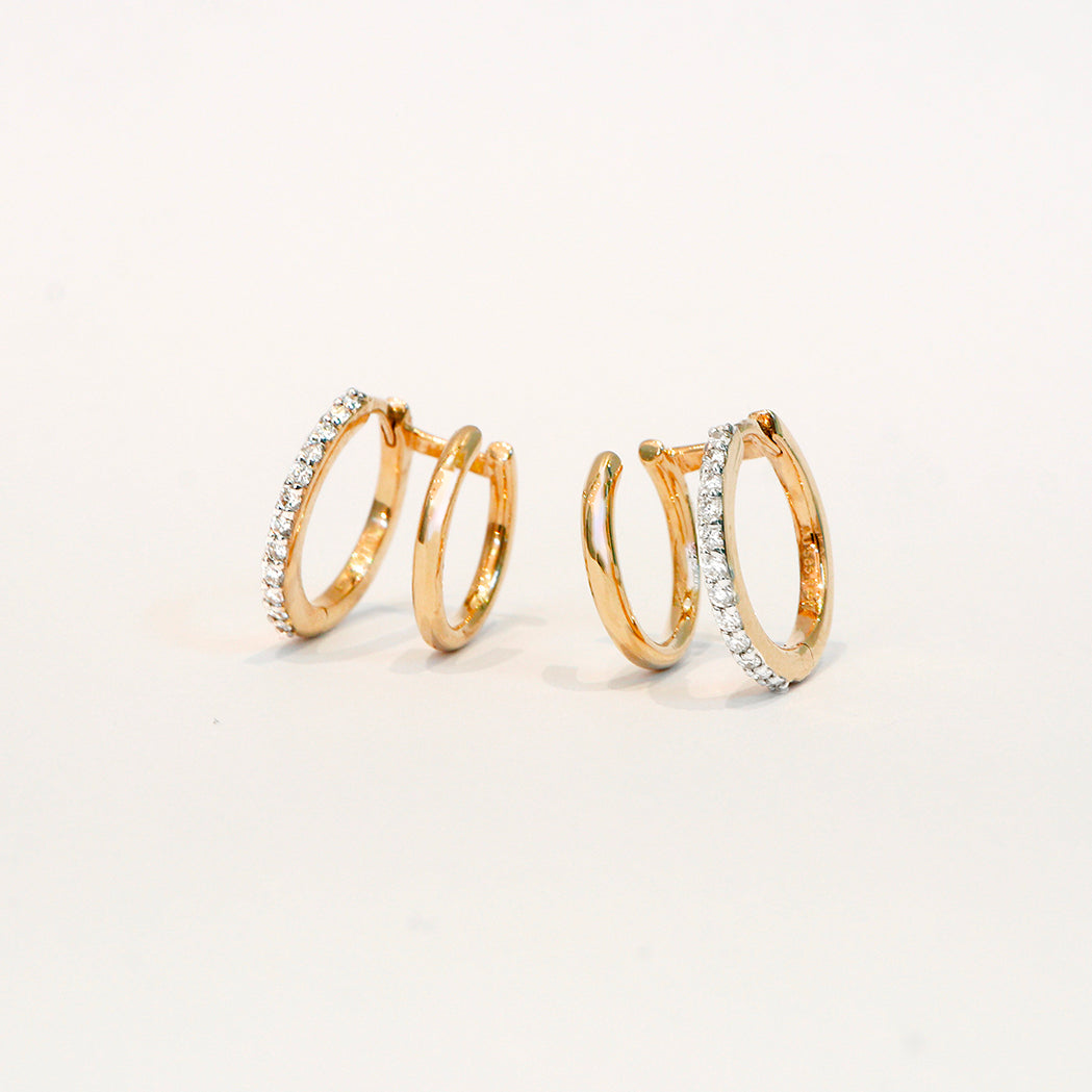 Doppelte Creole Ohrringe aus Gold & Diamanten