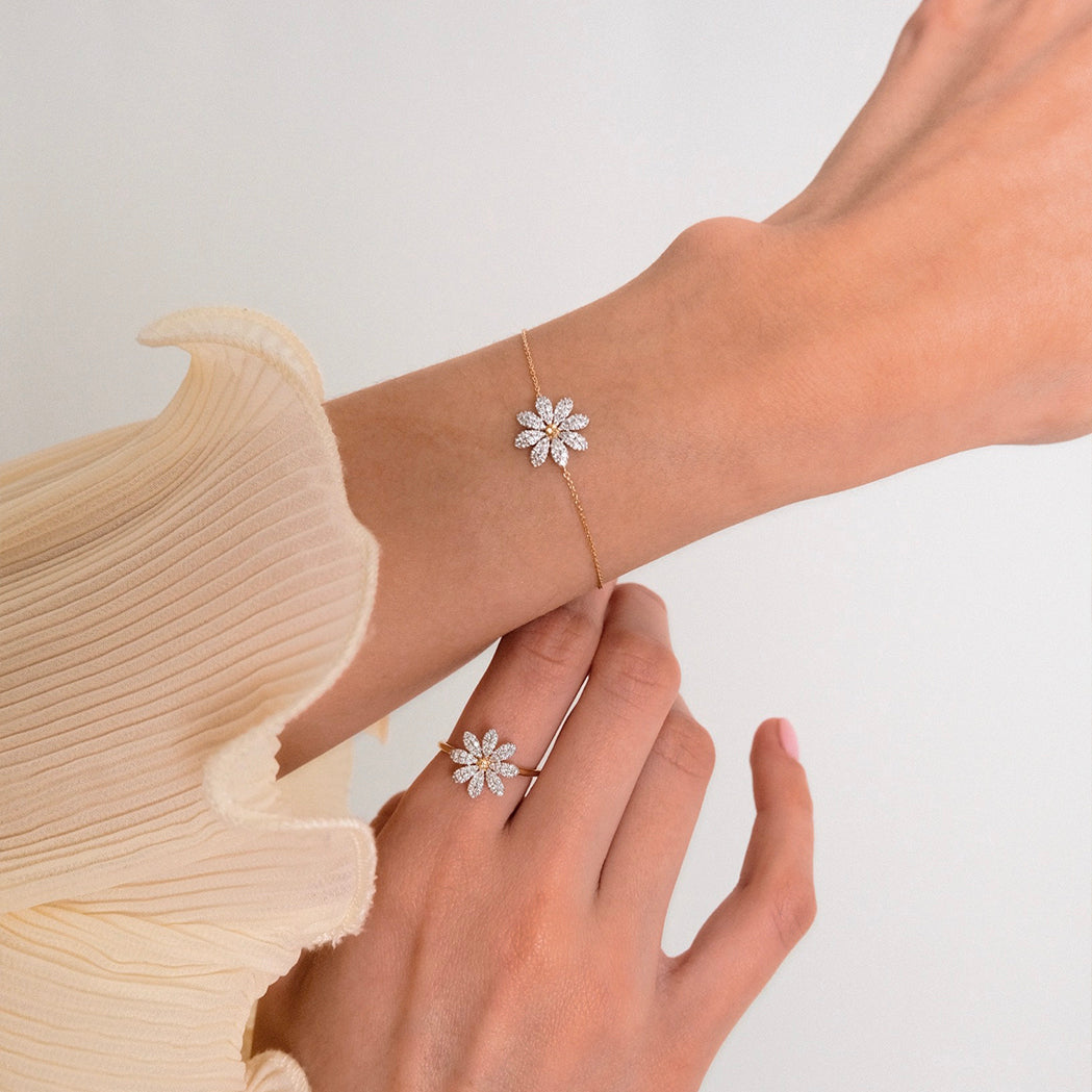 Daisy Armband - Gold, Diamanten & gelber Saphir