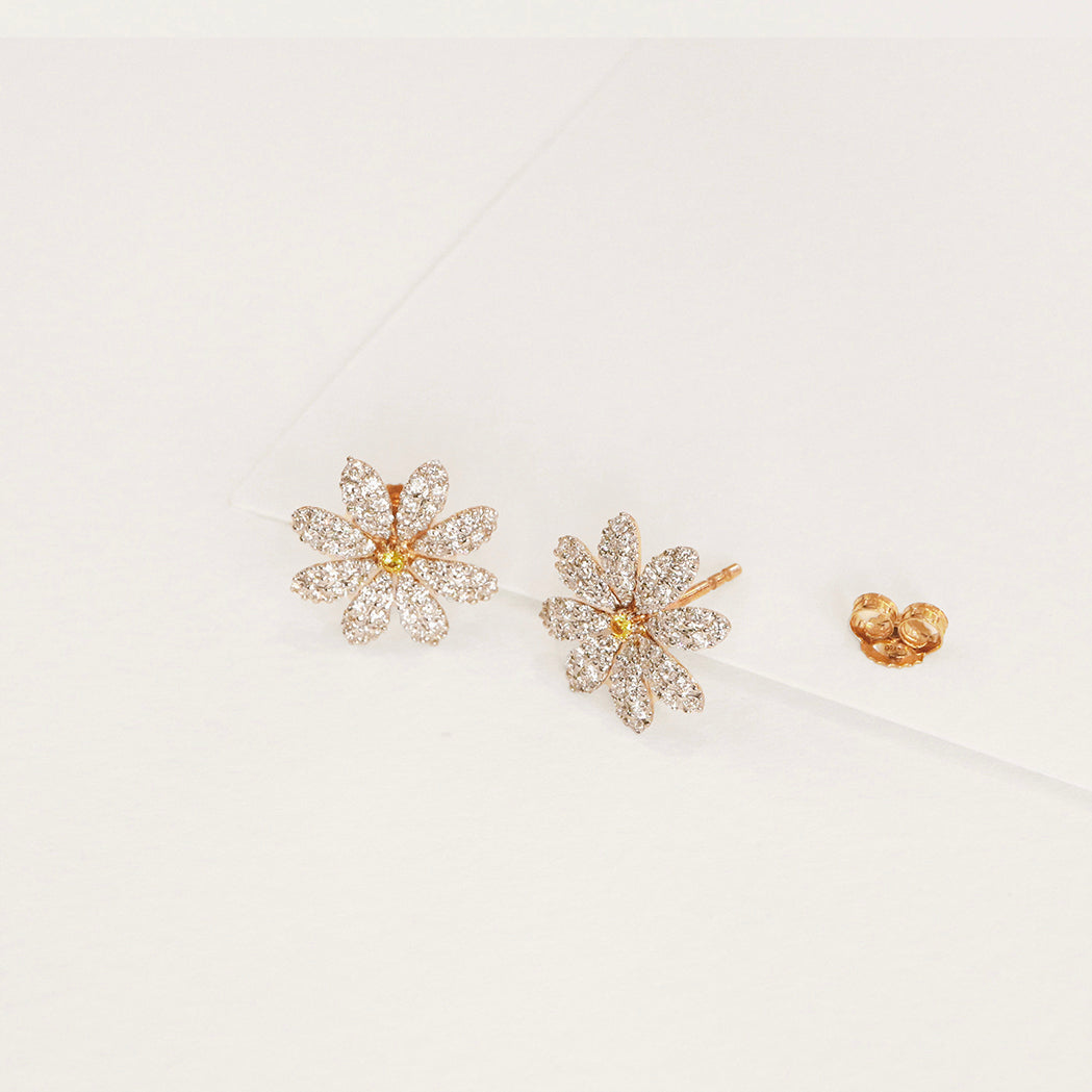 Daisy Earrings - Gold, Diamonds & Yellow Sapphires