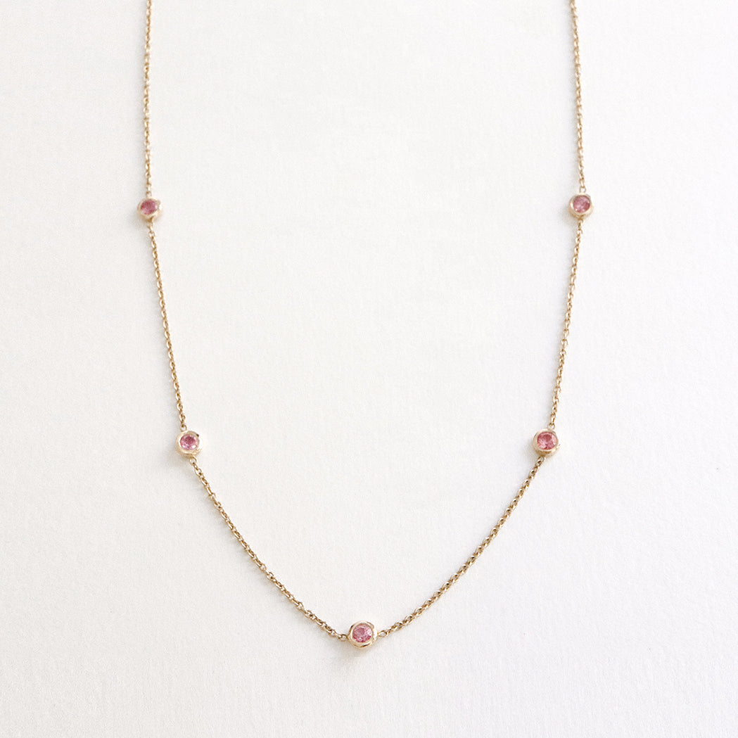 Gold & Pink Sapphires “Five” Necklace