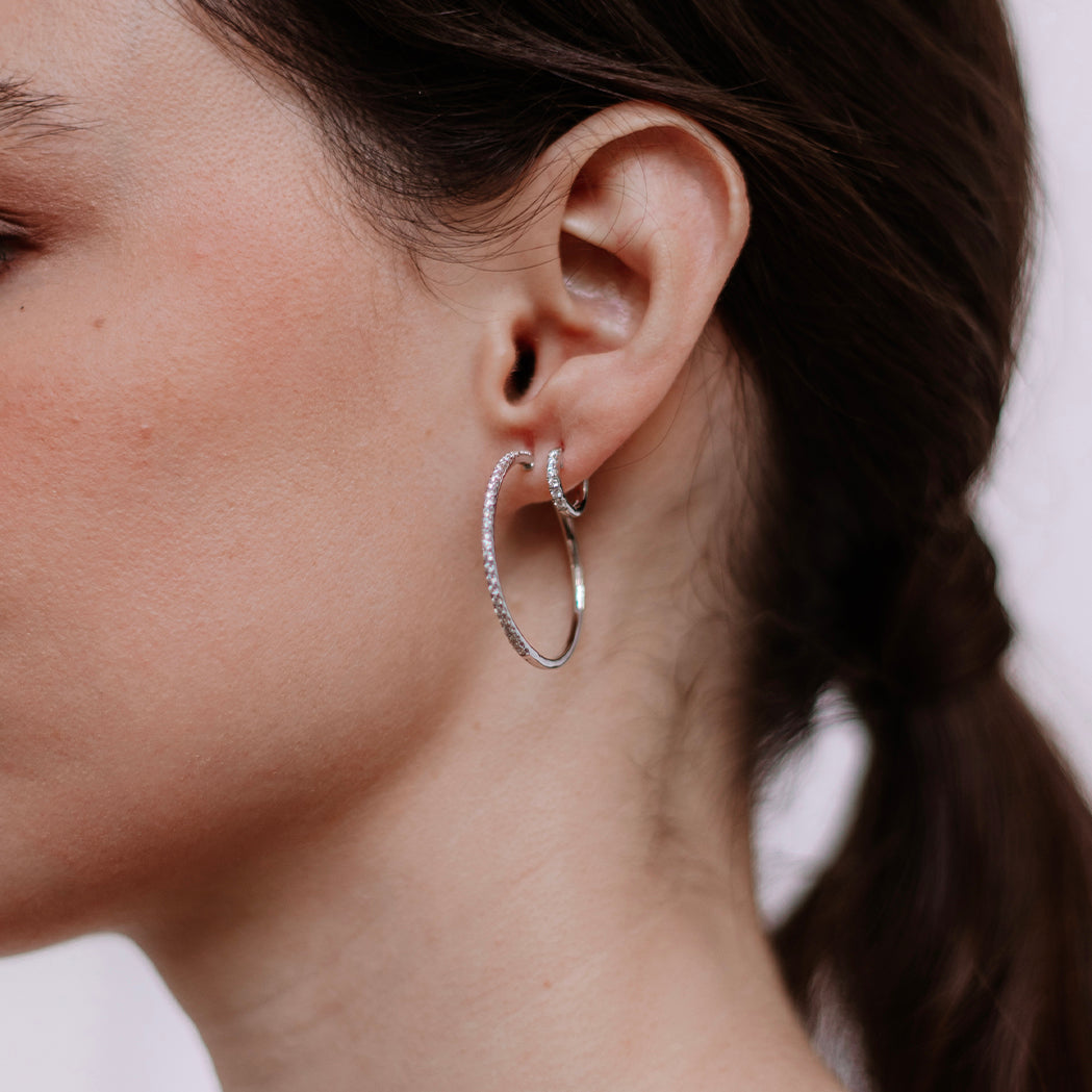Large Gold & Diamonds Hoop Earrings - 45 mm