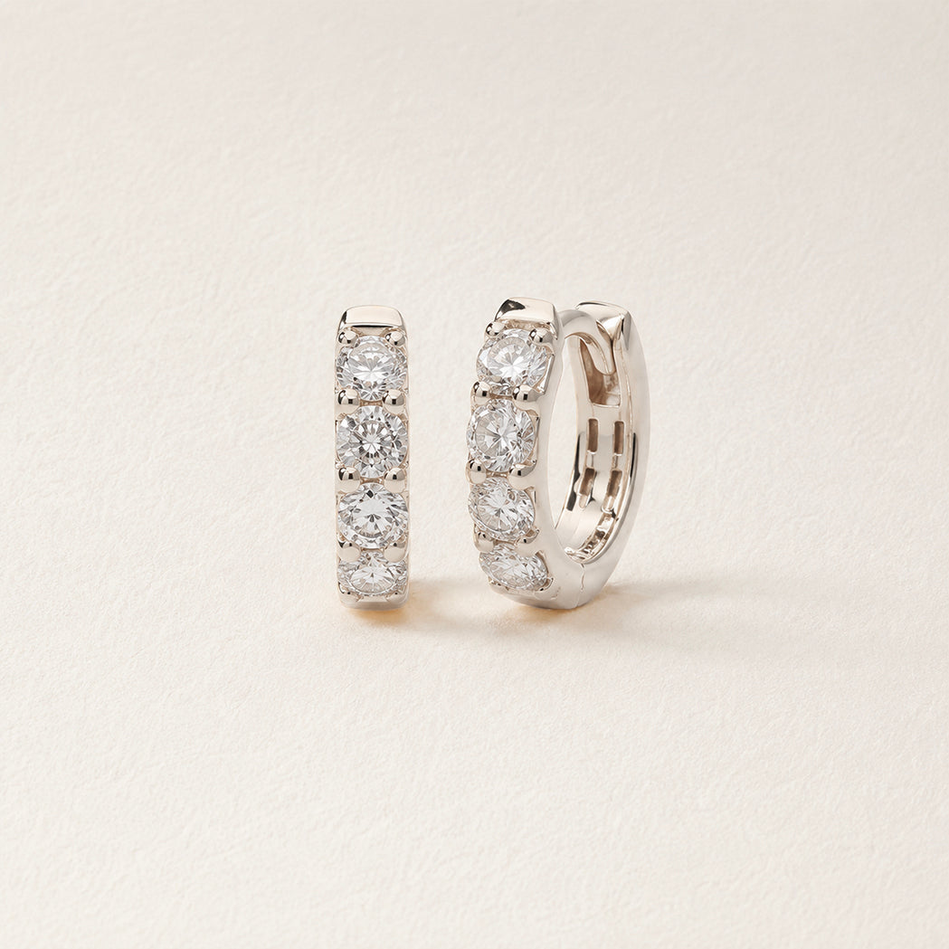 Halo Hoop Earrings 7 mm - Gold & Diamonds
