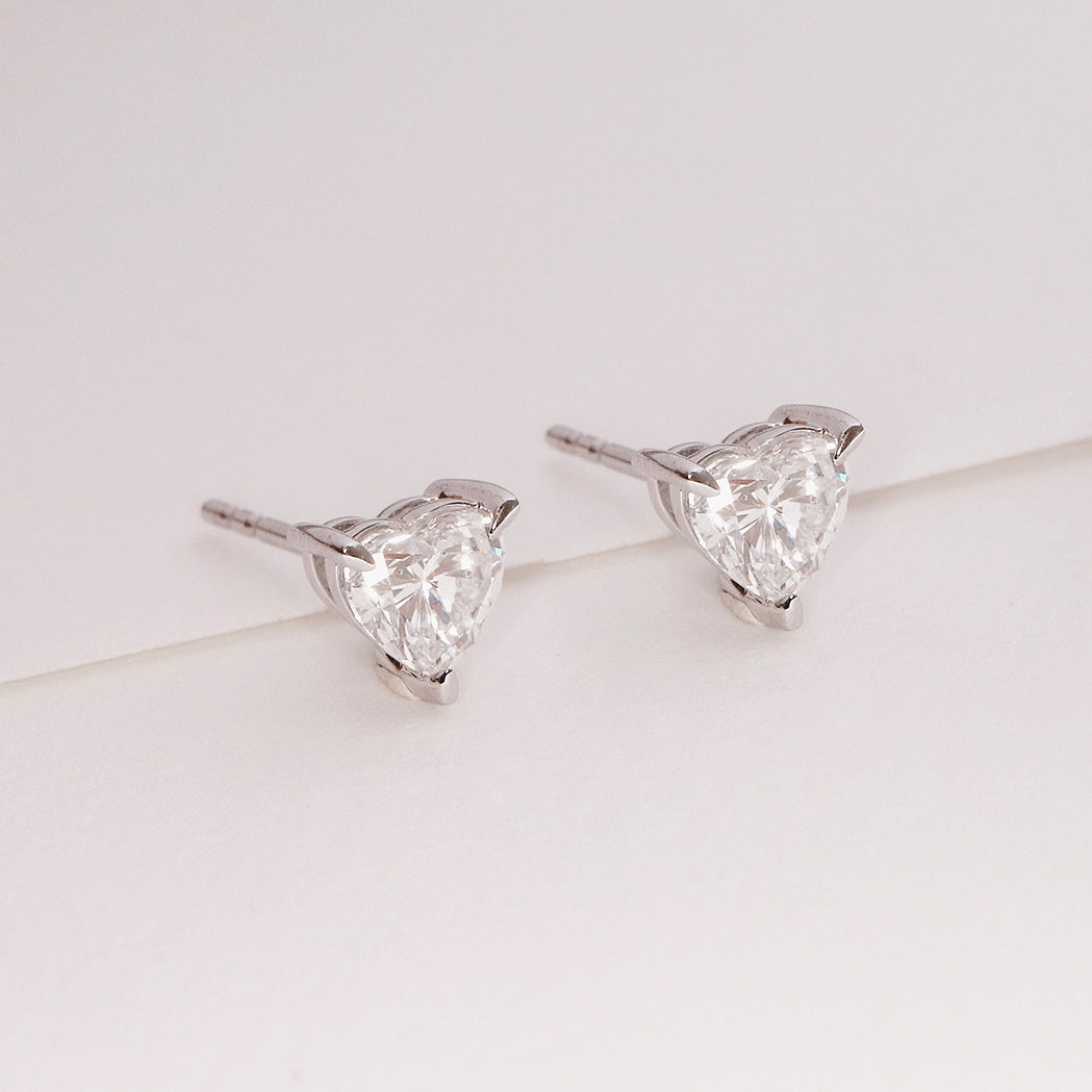 Solitaire Heart Earrings - Gold & Diamonds