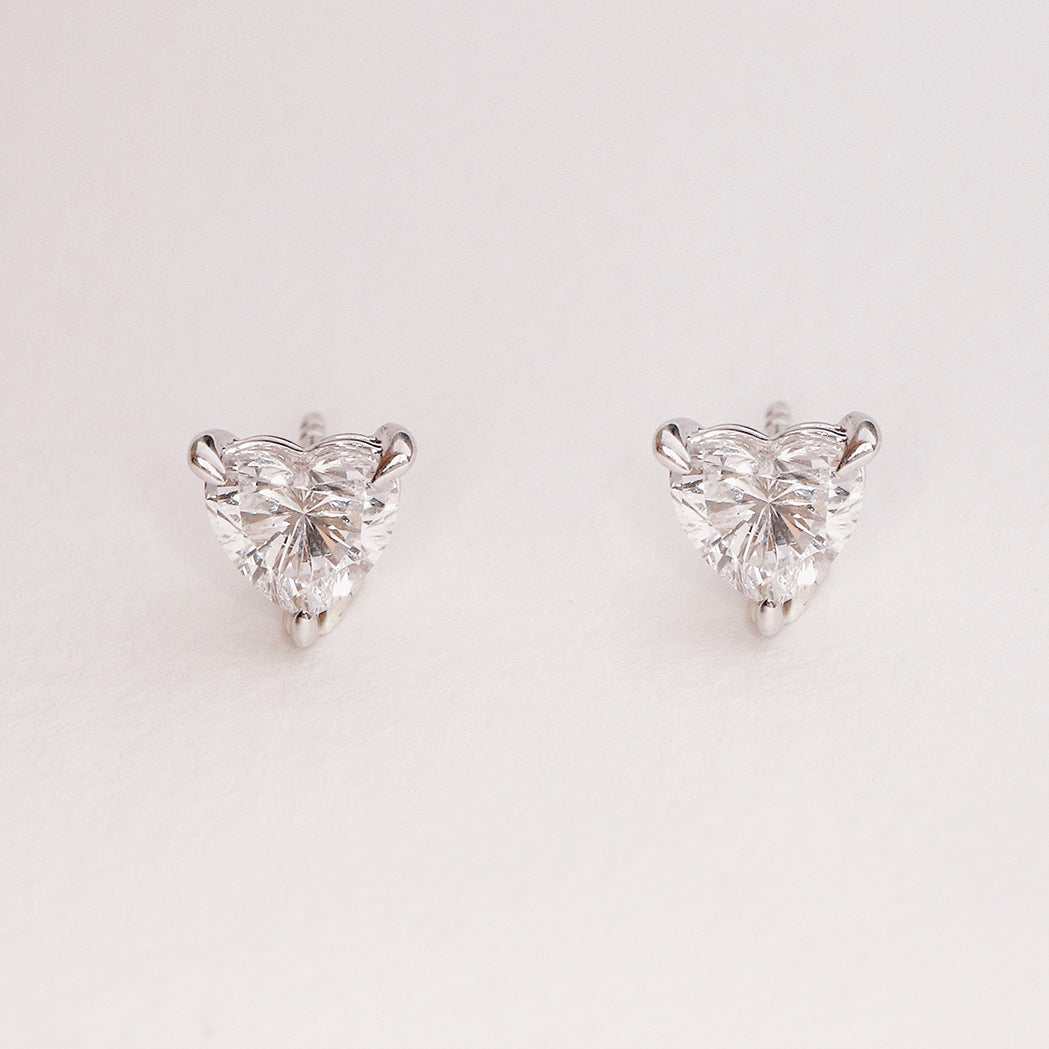 Solitaire Heart Earrings - Gold & Diamonds
