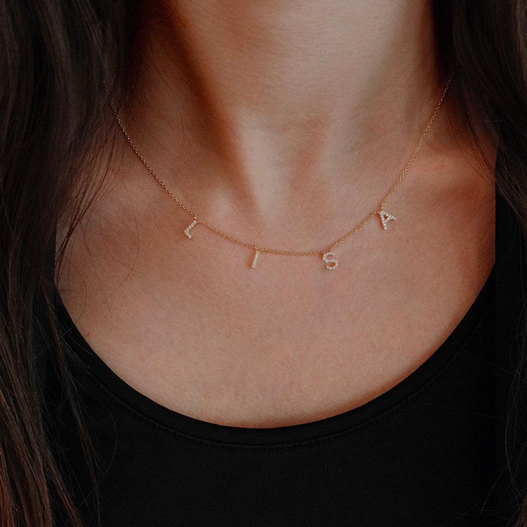 Halskette mit Diamant Initiale - Gelbgold