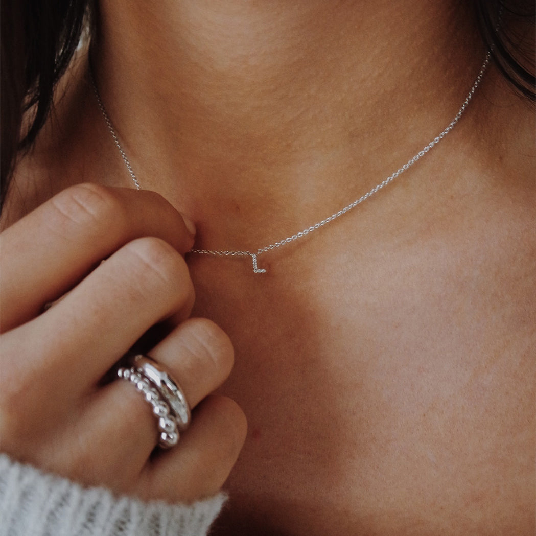 White Gold & Diamond Initial Necklace