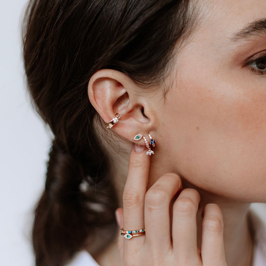 Lotus Single Hoop Earring - Gold & Diamonds