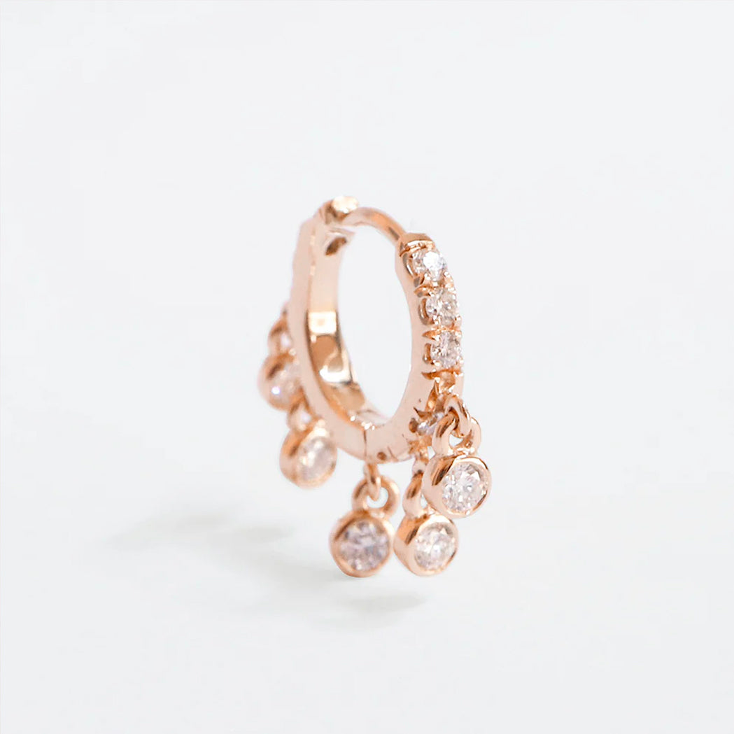 Single Mini Shaker Half-Set Hoop Earring - Gold & Diamonds