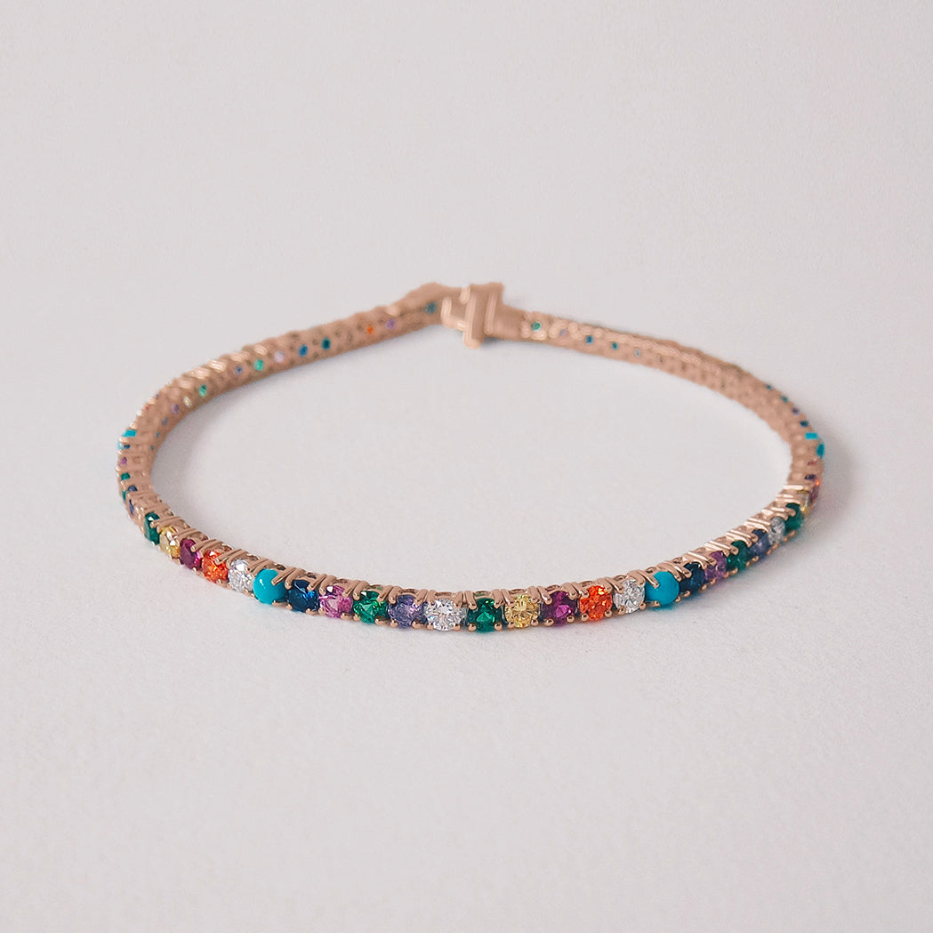 Rainbow Tennis Armband Gold & Edelsteine
