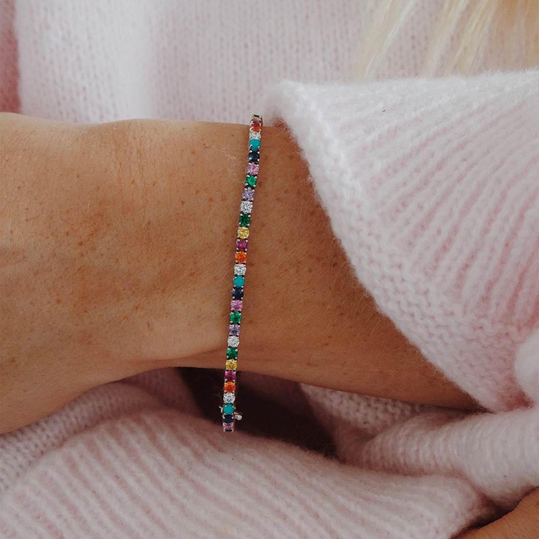 Rainbow Tennis Armband Gold & Edelsteine