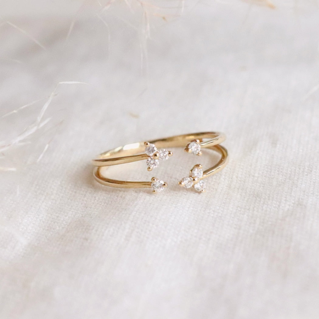 Bague Double avec Fleurs Or & Diamants