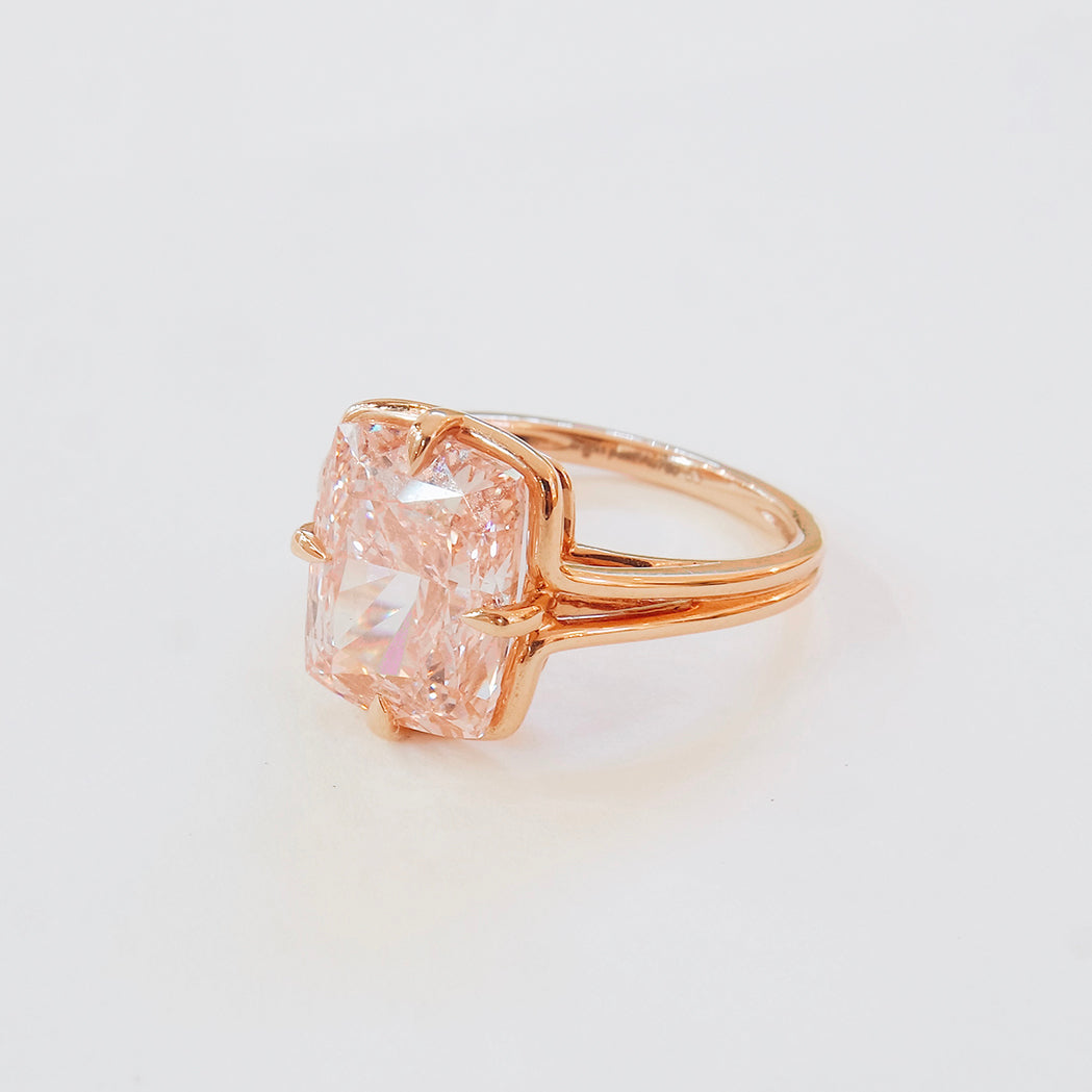 Bague Coussin - Or Rose et Diamant Rose 5 carats