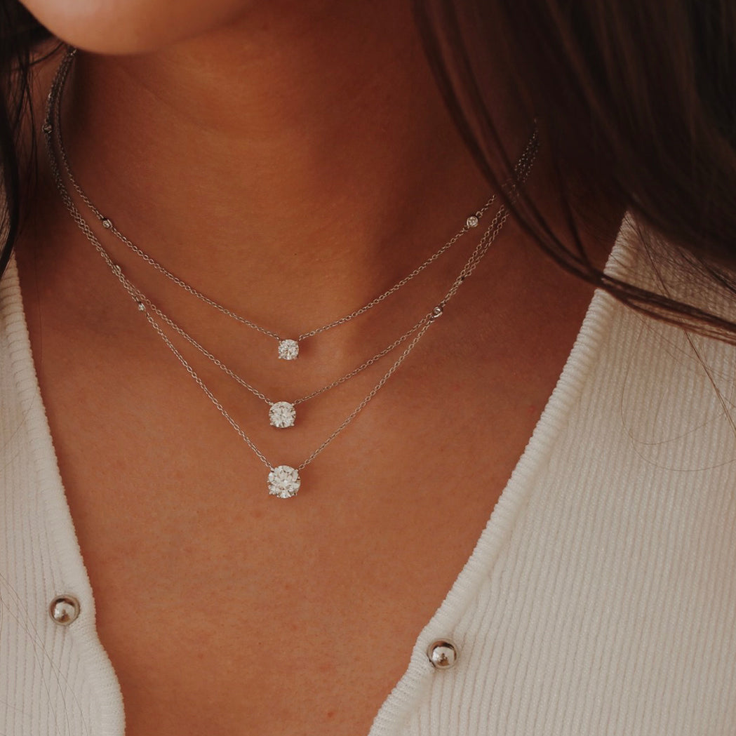 Collier Solitaire Rond - Or & Diamants