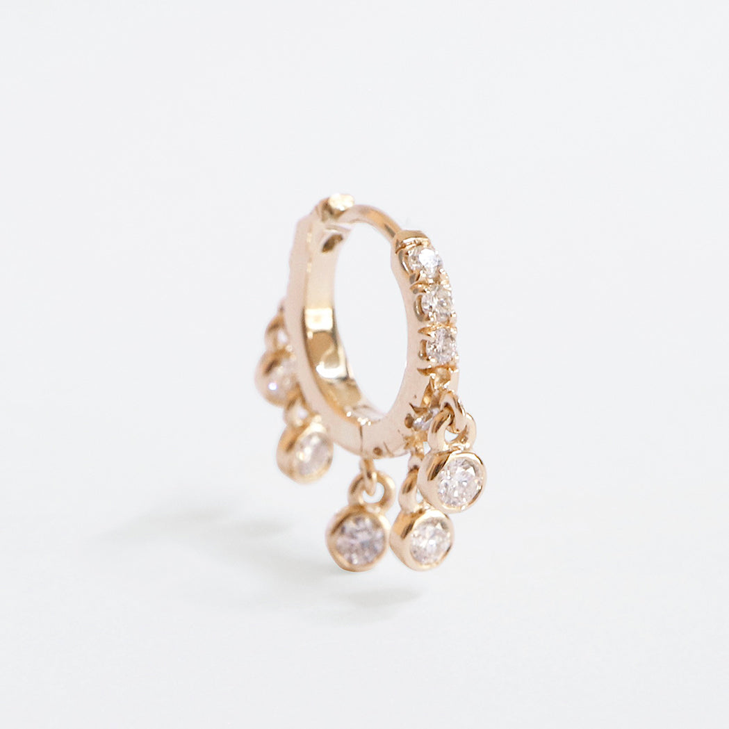 Single Mini Shaker Half-Set Hoop Earring - Gold & Diamonds