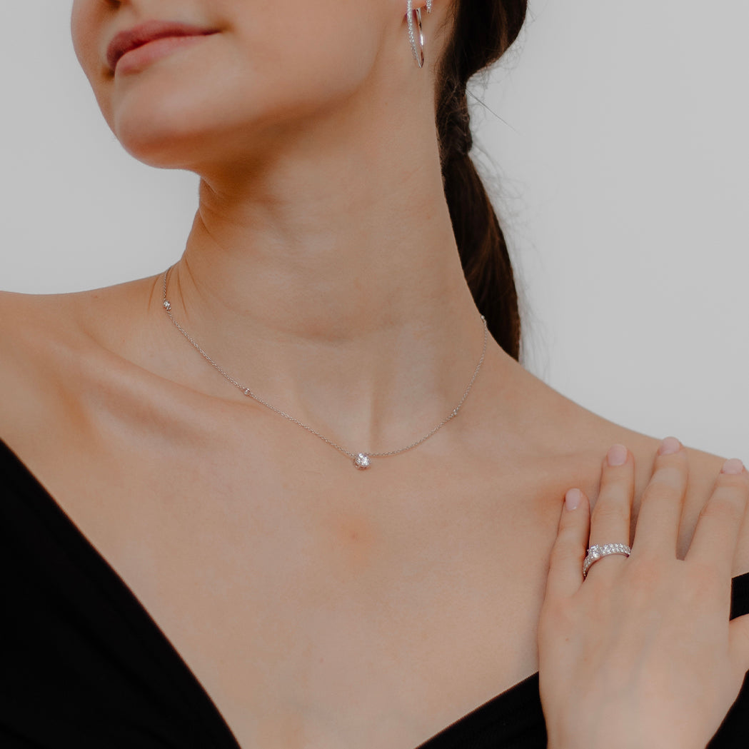 Runde Solitär-Halskette - Gold & Diamanten