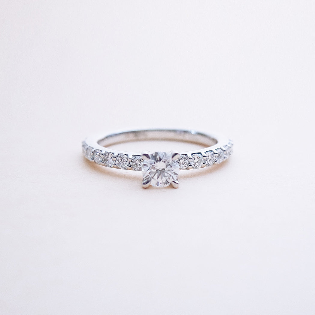 Solitaire Round Pavé Gold & Diamonds Ring