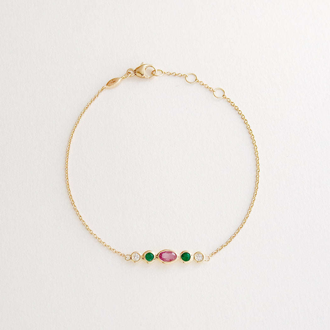 Bracelet Sunset - Or, Saphir Rose, Emeraude et Diamant