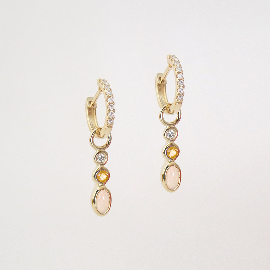 Sunset Hoops Earrings - Gold, Opal, Citrine and Diamond