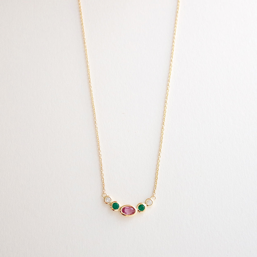 Sunset Necklace - Gold, Pink Sapphire, Emerald and Diamond