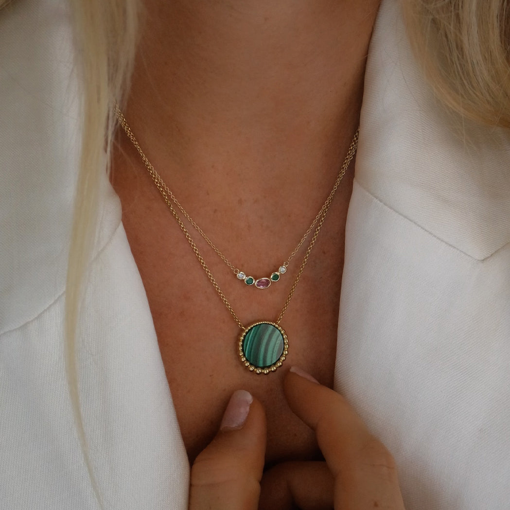 Sunset Necklace - Gold, Pink Sapphire, Emerald and Diamond