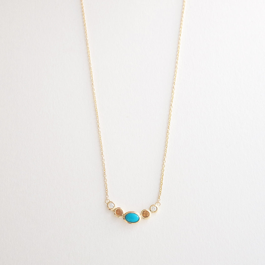 Collier Sunset - Or, Turquoise, Citrine et Diamant