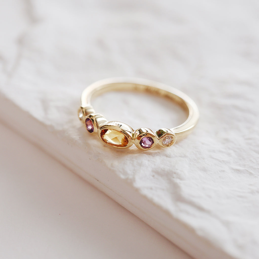 Sunset Ring - Gold, Citrine, Amethyst and Diamond