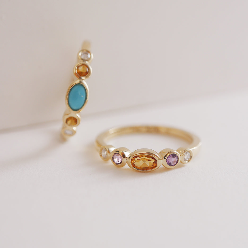 Bague Sunset - Or, Turquoise, Citrine et Diamant