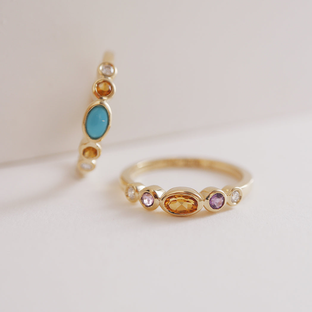 Sunset Ring - Gold, Turquoise, Citrine and Diamond