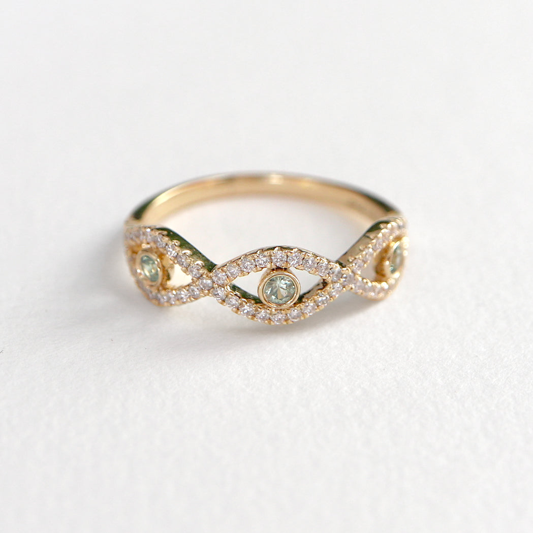 Gold, Diamonds and Sapphires Wave Ring
