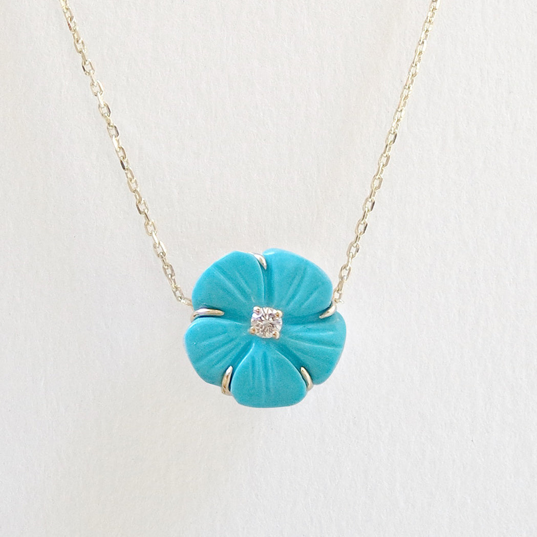 Turquoise, Gold & Diamond Flower Necklace