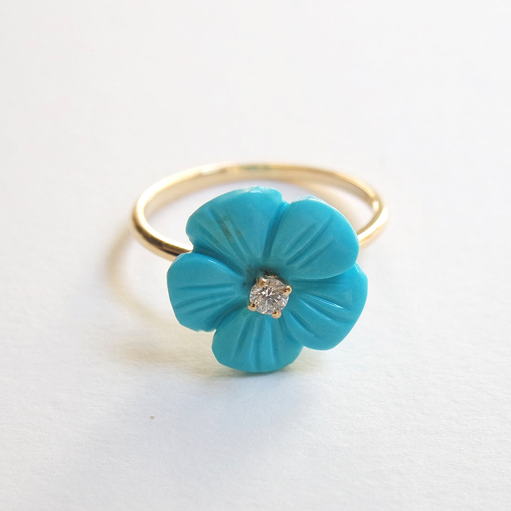 Turquoise, Gold & Diamond Flower Ring