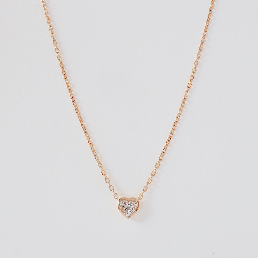 Heart Solitaire Necklace -  Closed Setting - Gold & Diamond