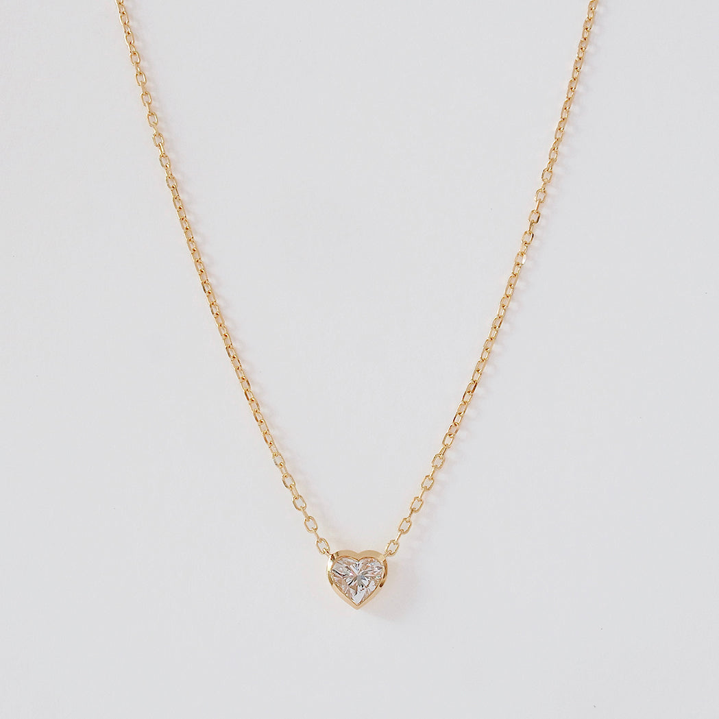 Heart Solitaire Necklace -  Closed Setting - Gold & Diamond