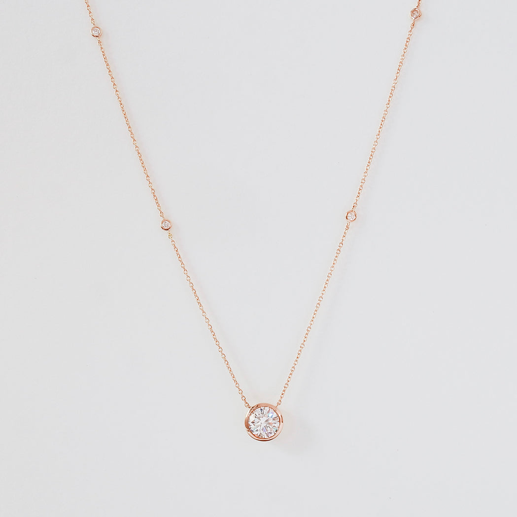 Round Solitaire Necklace -  Closed Setting - Gold & Diamond