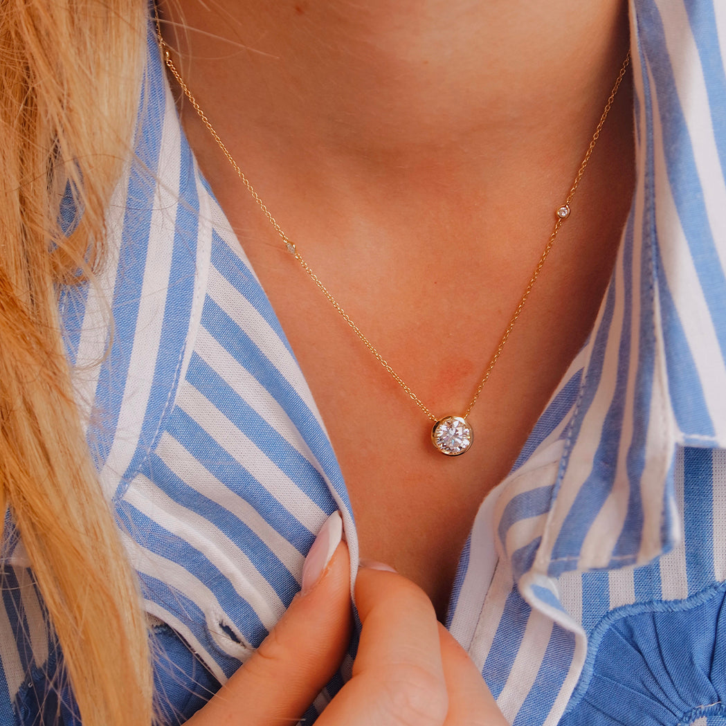 Round Solitaire Necklace -  Closed Setting - Gold & Diamond