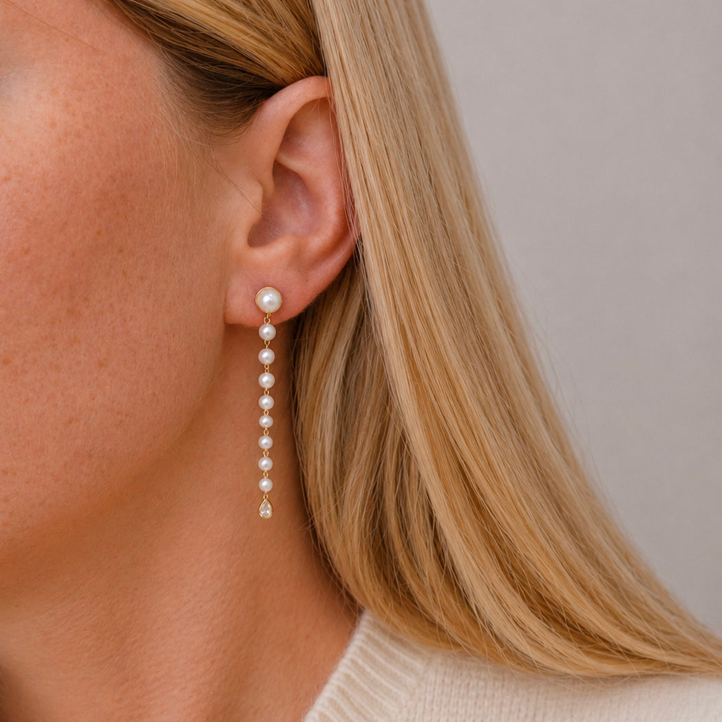 Boucles d'oreilles Aura L - Or, Perles & Diamants