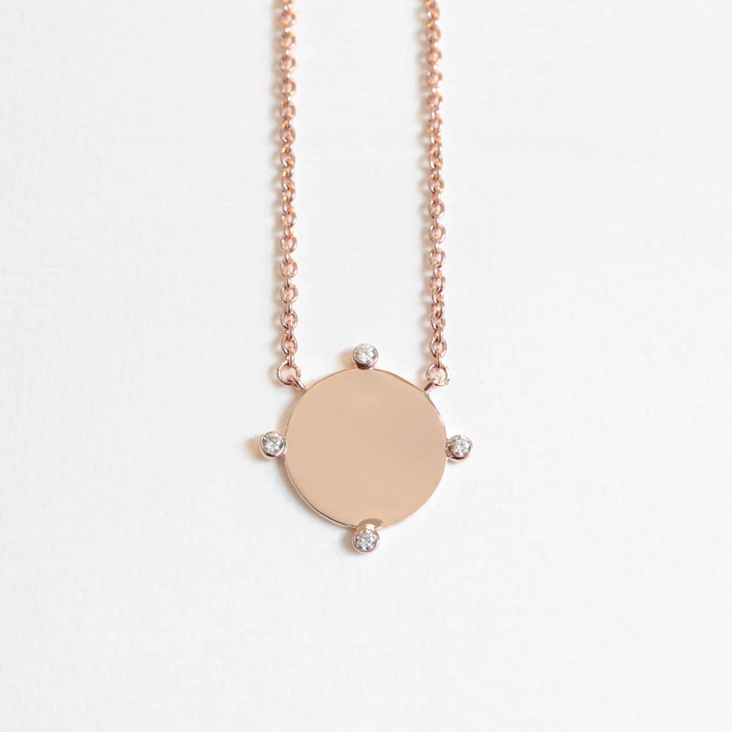 Round Stone Engravable Medal Necklace