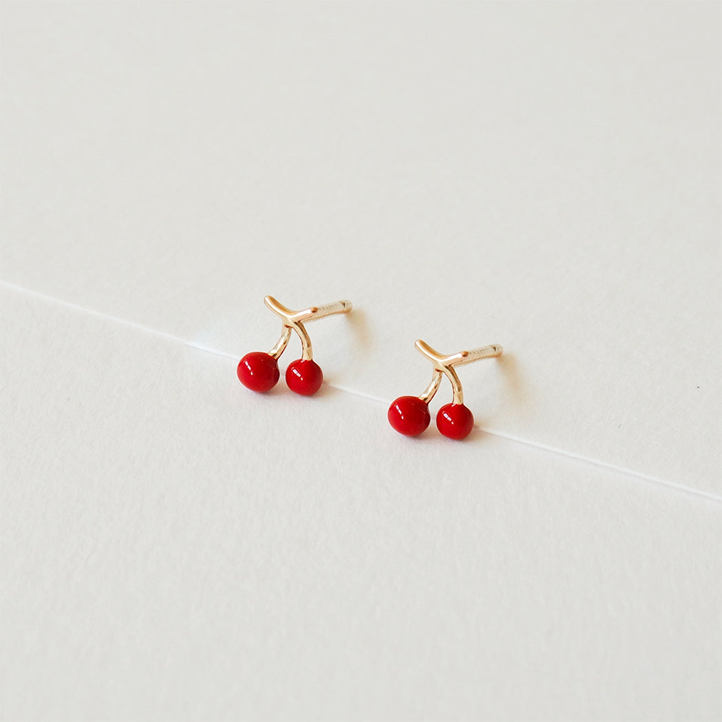 Cherry Ohrringe Gold & Emaille