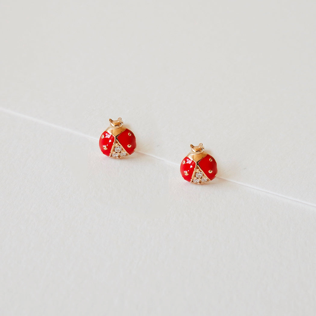 Boucles d'Oreilles Ladybug Or & Email