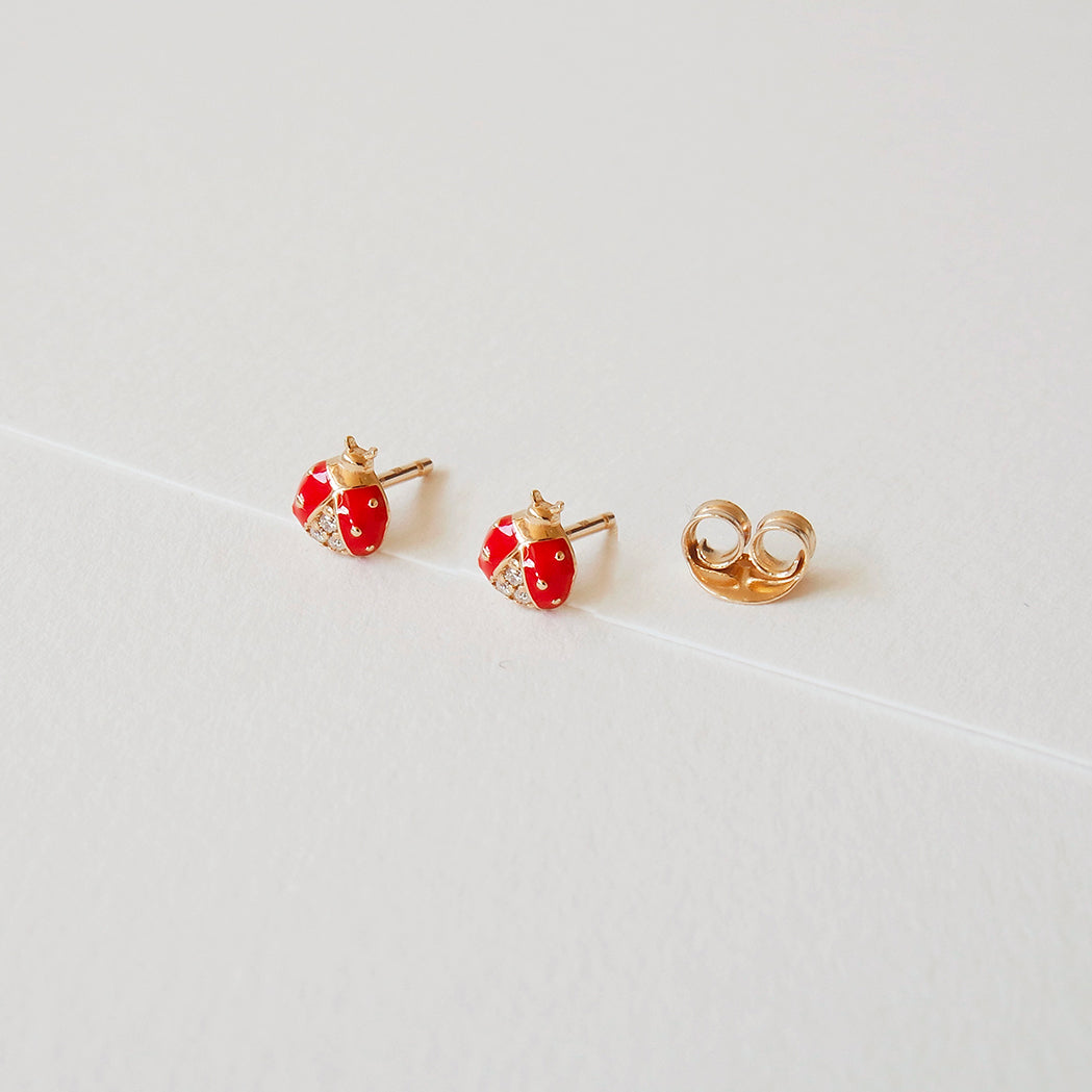 Boucles d'Oreilles Ladybug Or & Email